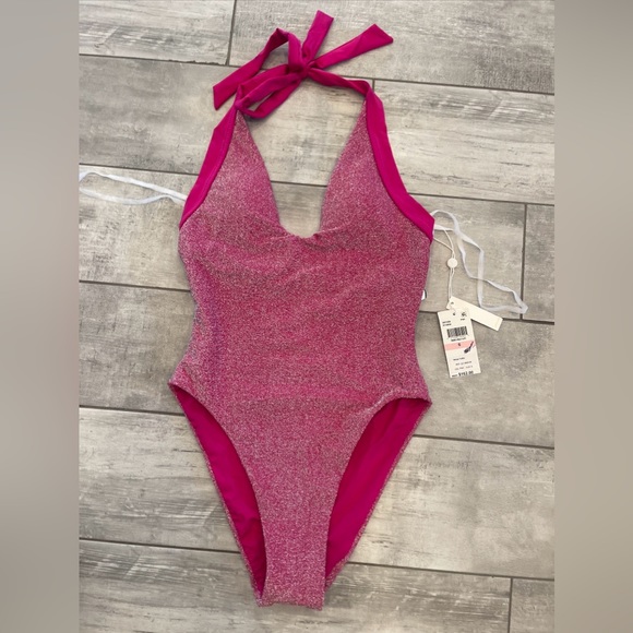 TRINA TURK
Cosmos Metallic Plunge Pink One Piece Swimsuit size 6 small med - Picture 1 of 6